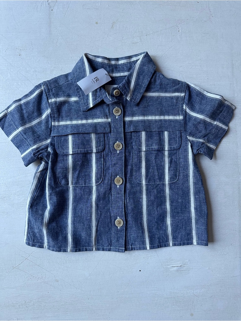 NWT Banana Republic Blue and White Striped Linen Button Front Shirt